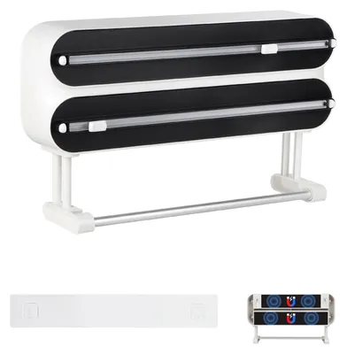 Produktbild von 3-in-1 Wandmontierter Küchenrollenhalter: Frischhaltefolienspender, magnetischer Küchenrollenhalter, Folienschneider, Aluminiumfolienspender, Papierrollenhalter, Folienspender.
