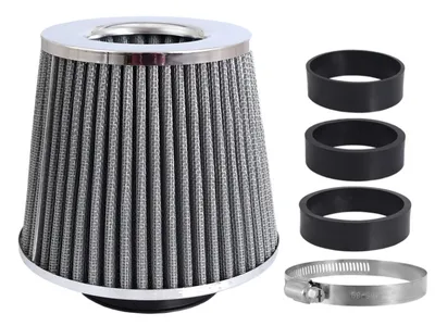 Zdjęcie produktu dla Filtr powietrza stożkowy 155x130x120 mm, srebrny/chrom, adaptery: 60, 63, 70 mm