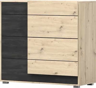 Image de Commode Buffet Commode à quatre tiroirs Artisan Chêne/Pin norvégien noir BAFRA 4S 100cm