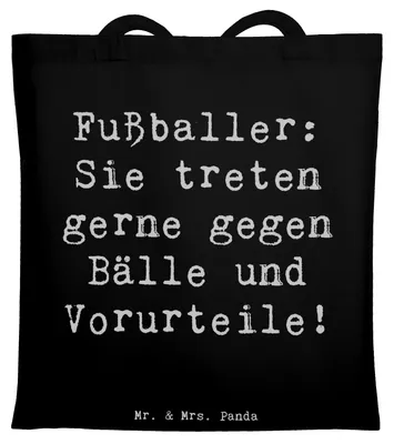 Produktbild von Mr. & Mrs. Panda Shopping Tasche Spruch Fußballer Vorurteile - Schwarz - Geschenk, Fairness im Sport, Teamgeist, Stoffbeutel, personalisierte Geschenke, Jutebeutel, Beruf