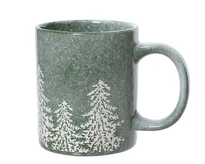 Produktbild von Weihnachten Steingut Becher mit Ohr 0.31L Grün mit Weihnachtsbäumen