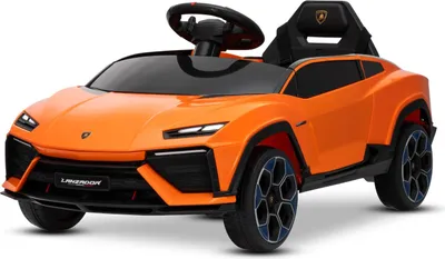 Image de Voiture électrique Lamborghini Lanzador 12 V à traction arrière, sous licence (monoplace), orange, batterie au lithium, éclairage LED, siège large, télécommande 2,4 GHz, lecteur MP3 avec entrée USB/AUX et connexion Bluetooth