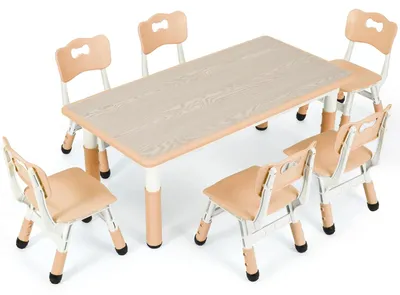 Image de Ensemble de meubles pour enfants - Bureau pour enfants - Table pour enfants - Table de jeux - Chaises pour enfants - Hauteur réglable