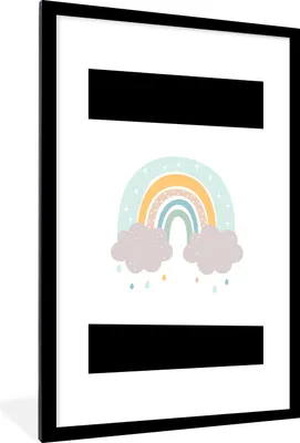 Produktbild von MuchoWow® Gerahmtes Poster Regenbogen - Wolken - Regen - Kinder - Pastell 60x90 cm - Poster mit Schwarzem Bilderrahmen Wandposter Rahmen Foto Bilder - Dekoration - Wandposter Wohnzimmer - Hochwertig