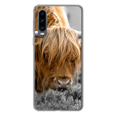 Produktbild von MuchoWow® Handyhülle Schutzhülle Hülle für Huawei P30 Scottish Highlander - Pflanzen - Schwarz - Weiß Silikon Softcase Handy Hülle - Kartenbesitzer
