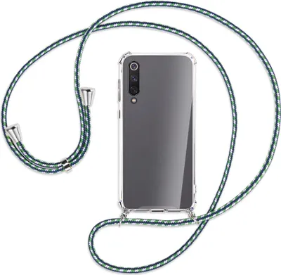 Produktbild von Handykette Backcover-Schutzhülle mit Band (Metall silberfarben) für Xiaomi Mi 9 SE - grün/blau/weiß