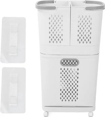 Image de Lavabo en plastique avec roulettes - poignée - lavabo portable sur roulettes - 3 bacs de rangement amovibles - meuble de salle de bain avec lavabo et armoire