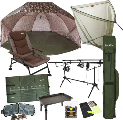 Produktbild von Traxis Carp Set - Starter Set - Karpfenangeln - Ruten - Rollen - Angelstuhl - Kescher - Abhakmatte - Rod Pod - Bissanzeiger - Unterstand