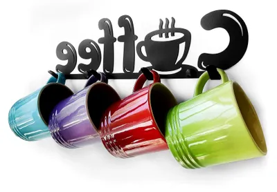 Produktbild von Wandhalterung für Kaffeebecher aus Metall mit Kaffeedekoration (1, schwarz)