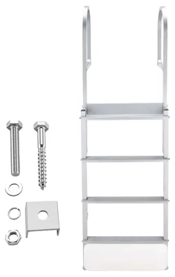 Produktbild von SucceBuy Einziehbare Dockleiter mit 4 rutschfesten Stufen, breiten Pedalen und Handlauf, belastbar bis 227 kg, Teleskopleiter aus Aluminiumlegierung für Docks, Pools, Seen und Boote