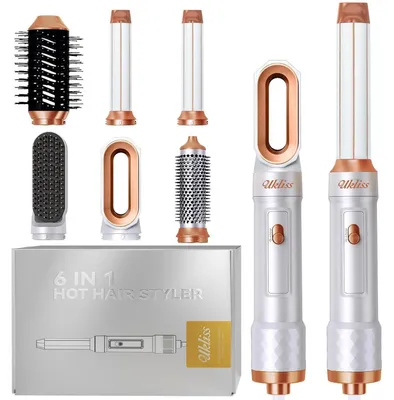 Immagine prodotto di Asciugacapelli e styler 6 in 1, arricciacapelli automatico con tecnologia Airflow, spazzola con aria calda, set regalo multistyler, colore bianco