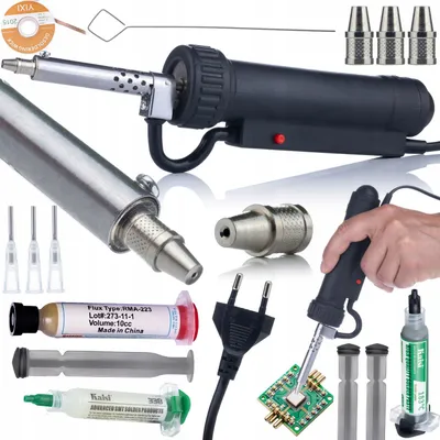 Obrázek produktu pro Rosfix Elektrická odpájecí pistole 350W | Set s odsáváním | + Flux 338 & RMA-223 | Pájecí cín 183°C | Kompletní pájecí sada