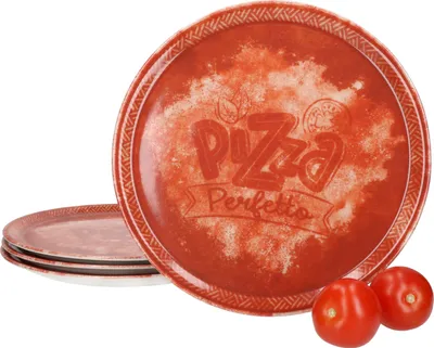 Produktbild von 6x Perfetto Pizzateller Rot Ø 31,5 cm 6 Personen Porzellan Pizza Servier-Platte