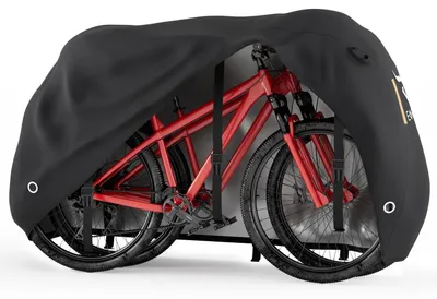Image de Housse de protection pour 1 à 2 vélos, dimensions 210x110x76 cm, en tissu 420D, imperméable, avec ouverture pour cadenas, protection contre le vent, idéale pour VTT, vélos de route et vélos électriques