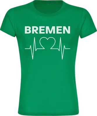 Produktbild von multifanshop Damen T-Shirt - Bremen - Herzschlag, grün, Größe M