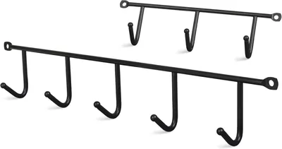 Image de Crochets muraux pour suspendre les manteaux - Lot de 2 crochets muraux en métal noir - Idéal pour la cuisine, la salle de bain et le garage.