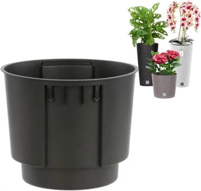 Productafbeelding van Ronde bloempot inzetstuk zwart 23 cm diameter met handvatten