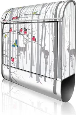 Zdjęcie produktu dla banjado design skrzynka na listy stalowa srebrna z przegrodą na gazety malowana proszkowo "Winterwald" 38x46x12,5cm & 2 klucze - Skrzynka pocztowa A4 z materiałem montażowym [BK 10660]