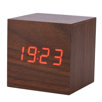 Zdjęcie produktu dla Drewniany budzik, budzik, zegar, drewniany zegar, alarm, wyświetlacz temperatury, cyfrowy budzik, cyfrowy zegar
