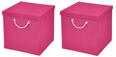 Produktbild von 2 Stück Pink Faltbox 30 x 30 x 30 cm  Aufbewahrungsbox faltbar mit Kordel und mit Deckel