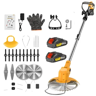 Obrázok produktu pre Akumulátorový kosačka, motor 1500 W, nastaviteľná teleskopická tyč, žltá farba, 2 batérie