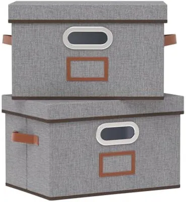 Produktbild von 2er Stoffen Lagerkisten mit Deckel & Griff – 32×23×20 cm – für Kleidung & Bücher – Grau