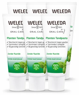 Imagen del producto de 6 tubos de pasta dental Weleda a base de plantas, 75 ml cada uno. Paquete económico de 6 unidades