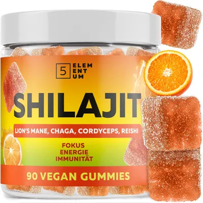 Imagen del producto de Gomitas Originales de Shilajit - Dosis alta de 2200 mg | 90 unidades - Complejo premium de hongos mejorado con melena de león, reishi, chaga y cordyceps - Shilajit del Himalaya para una energía óptima. Con sabor a naranja