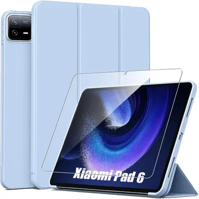 Image de Coque + Verre Trempé pour Xiaomi Pad 6 / 6 Pro - Protection Anti-Rayures avec Support - Bleu