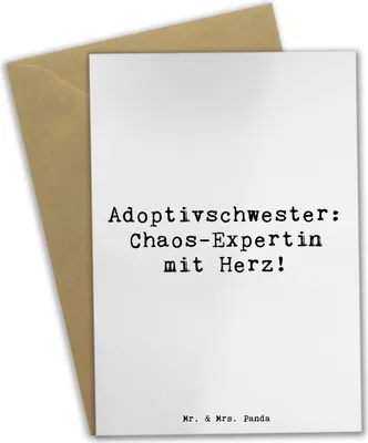 Produktbild von Mr. & Mrs. Panda babykarte Spruch Adoptivschwester Chaos - Weiß - Geschenk, weihnachtskarten, Grußkarte, einladungskarten, Adoption, kommunionskarte, Humor, Familie