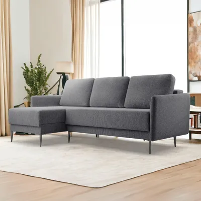 Produktbild von Ecksofa MORIS, Wohnzimmer, modernes Schlafsofa Sofa 4-Sitzer Sofa freistehendes Polstersofa Bettkasten 230 cm linke Ottomane Grau Hevre 16
