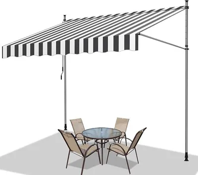 Imagen del producto de Toldo Klemmmarkise, color blanco y gris, 350x120x200-300 cm, toldo para balcón, protección solar, con manivela manual, sin necesidad de taladrar, resistente a los rayos UV, 100% poliéster, con altura ajustable