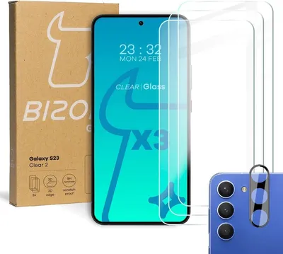 Produktbild von BIZON Clear 2 3x Bildschirmglas + Kameraglas Samsung Galaxy S23