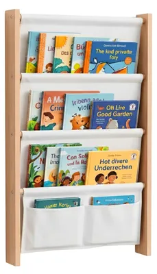 Bücherregal mit 5 Stofffächern, Wandmontage, Weiß, 80x42x4 cm