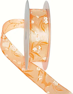 Produktbild von Dekoband mit Drahtkante "Kirschblüte" - Apricot - 25mm - Rolle 25m - 47011-25-20