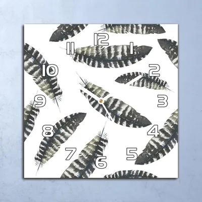 Produktbild von Deko Glasuhr Wanduhr 30x30 Boho Federn Quarz Küchenuhr Bürouhr