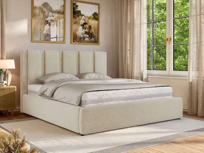 Produktbild von MKS MEBLE Polsterbett SAVINO CLASSIC mit Bettkasten & Stauraum, Doppelbett 180 x 200 cm, Gasdruckfedern, Inkl. Lattenrost, Modernes Ehebett, Foam Matratze - MIRO LUX - Creme Struktur