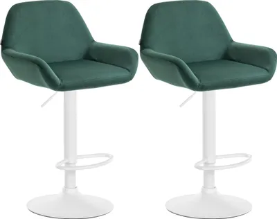 Produktbild von CLP 2er Set Barhocker Braga Samt drehbar und höhenverstellbar dunkelgrün Material Gestell Metall matt weiss