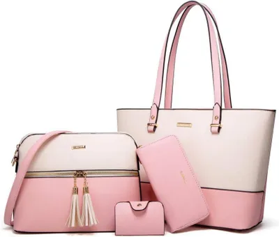 Image de Femme Sac à main Tote Shopper Grand Set 4 pièces Beige-rose