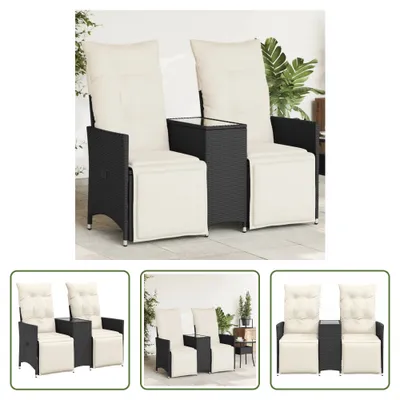 Immagine prodotto di The Living Store Divano da giardino a 2 posti regolabile con tavolo in Poly Rattan nero