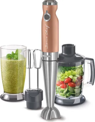 Produktbild von SENCOR SHB 5606GD-EUE3 Tyčový mixér 4 v 1, technologie TITANIUM QuadBlade, příkon 1 200 W, regulace rychlosti (20 rychlostí), 800 ml mixovací nádobka s víčkem, sekáček 1 250 ml