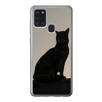 Produktbild von MuchoWow® Handyhülle Schutzhülle Hülle für Samsung Galaxy A21s Katze - Dunkelheit - Zaun Silikon Softcase Handy Hülle - Hartschale