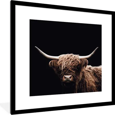 Produktbild von MuchoWow® Gerahmtes Poster Schottischer Highlander - Schwarz - Horn 40x40 cm - Poster mit Schwarzem Bilderrahmen Wandposter Rahmen Foto Bilder - Poster - Plakat im Rahmen