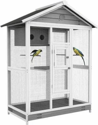 Image de Cage à oiseaux PawHut en bois, volière pour perruches avec 4 perchoirs