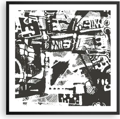 Produktbild von Gerahmtes Poster - Schwarzer Rahmen - Schwarzweiß Figuren Abstraktion - 60x60 cm - Wand Bild - Wanddeko - Wandbilder - Kunstposter - Wandposter - Bilderrahmen - Bilder - Kunstdruck - P2BAC60x60-5125