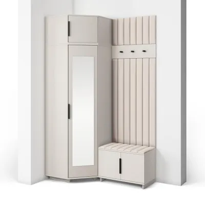 Produktbild von Garderoben-Set Napoli Version 22: Eckschrank mit Polsterpaneelen, Schuhschrank Flur und Eingangsbereich (Cashmere/Trinity 01)