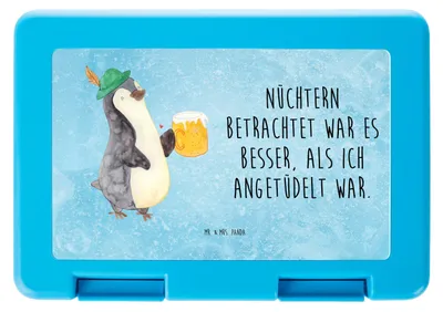 Produktbild von Mr. & Mrs. Panda Bentobox Pinguin Bier - Eisblau - Geschenk, Angetüdelt, , Butterbrotdose, Beschwippst, Lunchbox, Frühstücksdose, Bento Box, Brotzeitdose