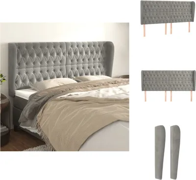 Produktbild von vidaXL Kopfteil mit Ohren Hellgrau 203x23x118/128 cm Samt -  Kopf- & Fußenden