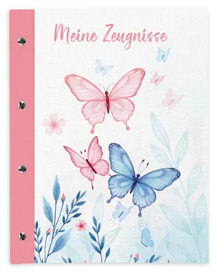 Produktbild von itenga Zeugnismappe A4 mit Schraubverschluss Motiv Schmetterling ELARA - STOFFÜBERZUG