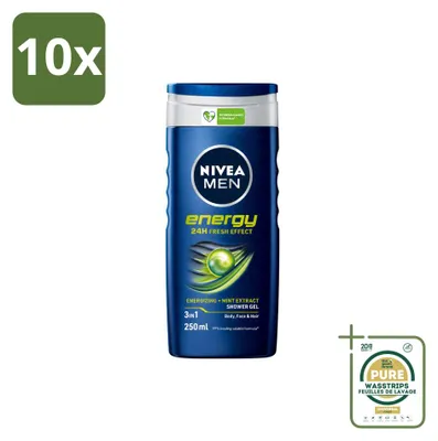 Productafbeelding van 10 x NIVEA MEN Energy 2-in-1 Douchegel - 250 ml - Voordeelverpakking - 10 stuks